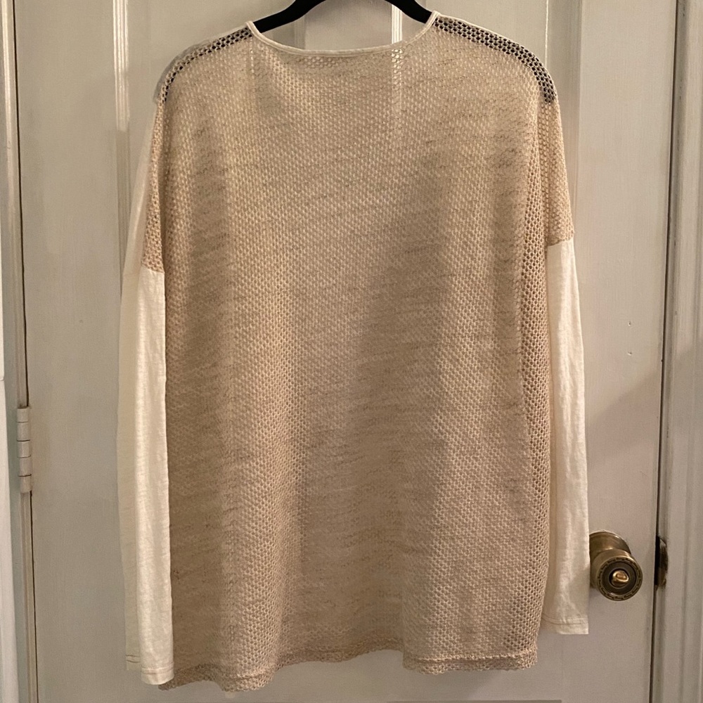 Anthro Sita Murt Linen Blend Open Weave Crochet Back 3/4 Sleeve Draped Cardigan - Picture 2 of 12